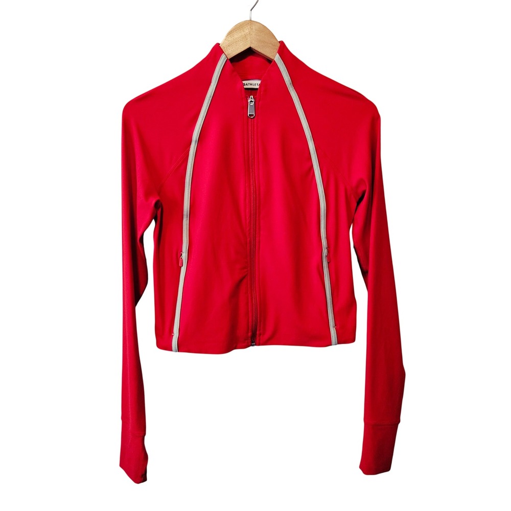Athleta Red Full Zip Salutation Crop Jacket Reflective Trim Women's Small